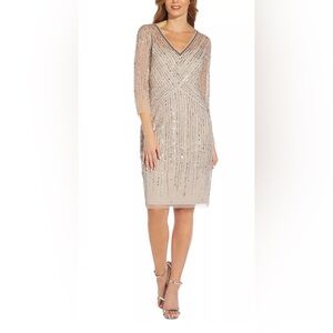 NWT Adrianna Papell Embellished Beaded Sheath Cocktail Marble Dress Size 10